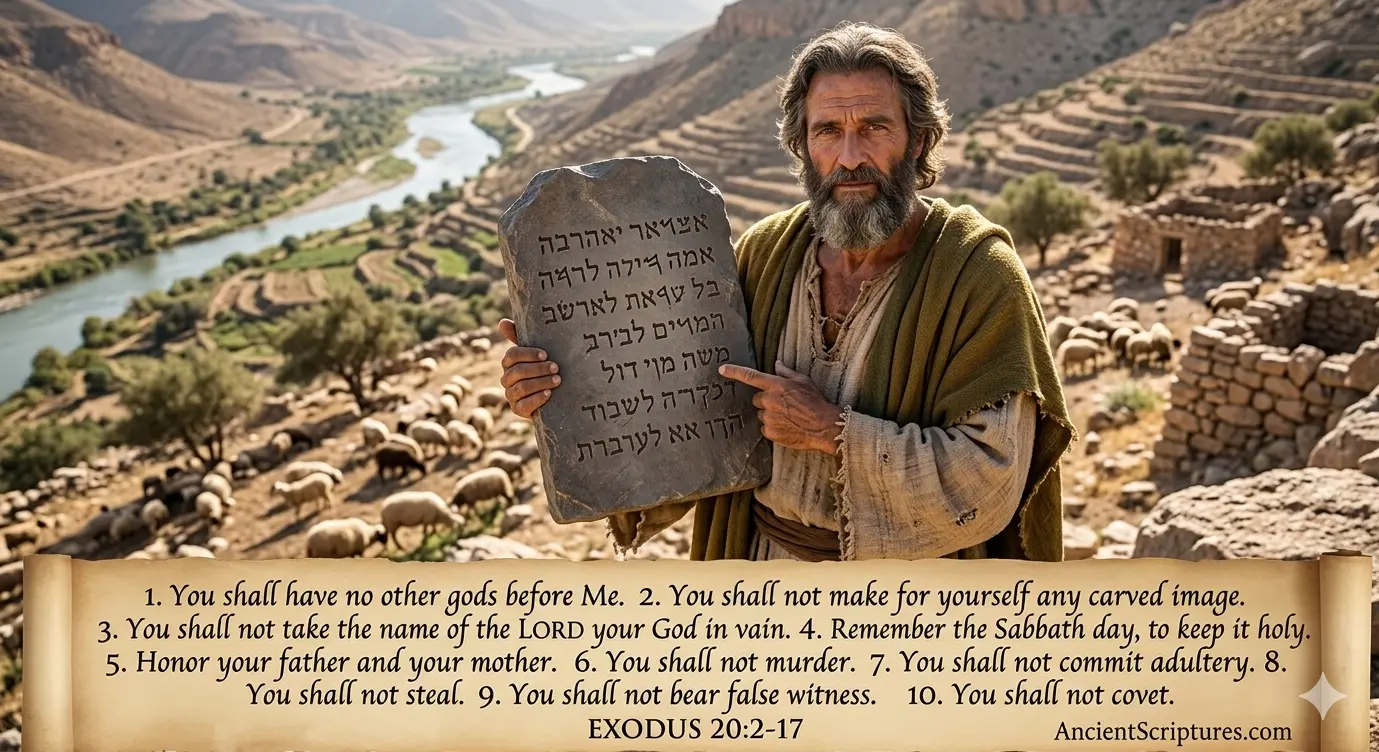Moses holding the Ten Commandments — Exodus 20:2-17